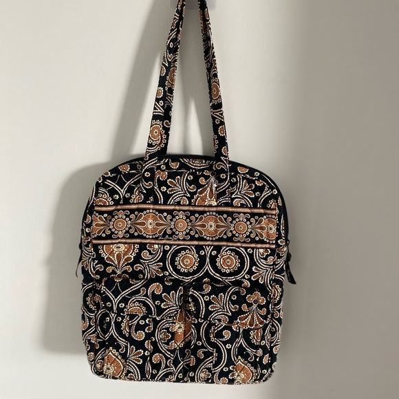 VERA BRADLEY CAFFE LATTE TALL ZIP TOTE BLACK COTTON  MULTICOLOUR 14" 3" 12" 11" - Picture 1 of 6